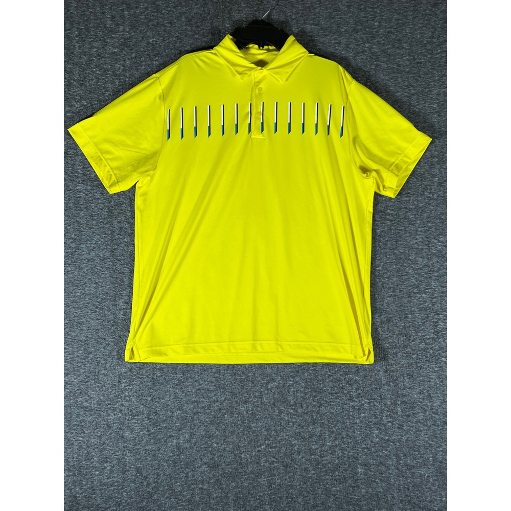 Under Armour Mens XL HeatGear Loose Polo Shirt Yellow Graphic Short‎ Sleeve 1926